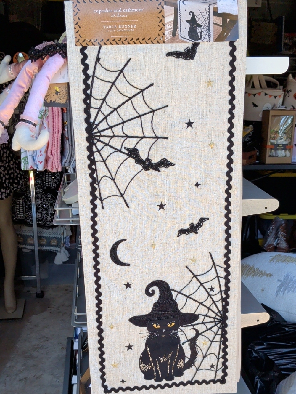 cupcakes & cashmere Black and Gold Witch Cat Halloween Table Runner